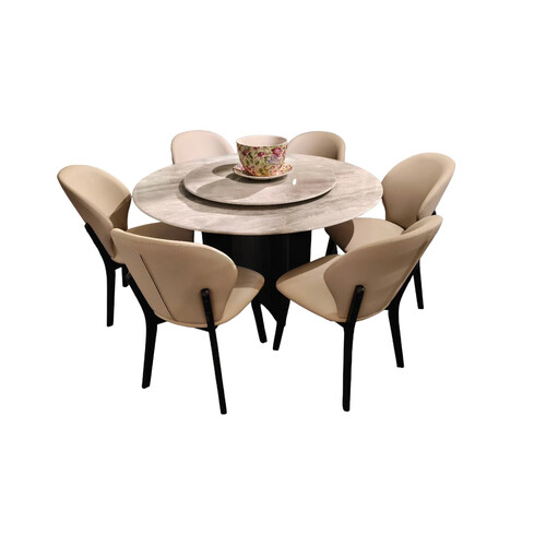 LR-9602+6XLR-252 1.3M+0.8M TOP RD MARBEL DINING TABLE+ DINING CHAIRS